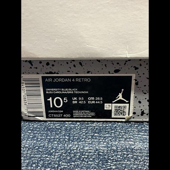 Jordan 4 Retro University Blue Size 10.5 - Picture 8 of 8